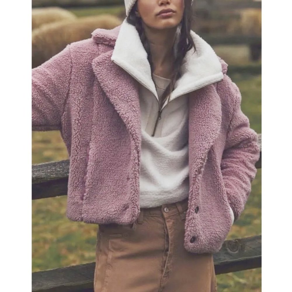 Free People Joplin Faux Fur Cozy Teddy Jacket Pink